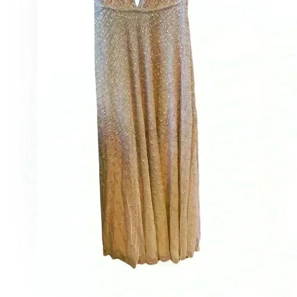 NWT Mac Duggal Size 10 Sleeveless Beaded Open Back Gown Nude Silver - Picture 7 of 14